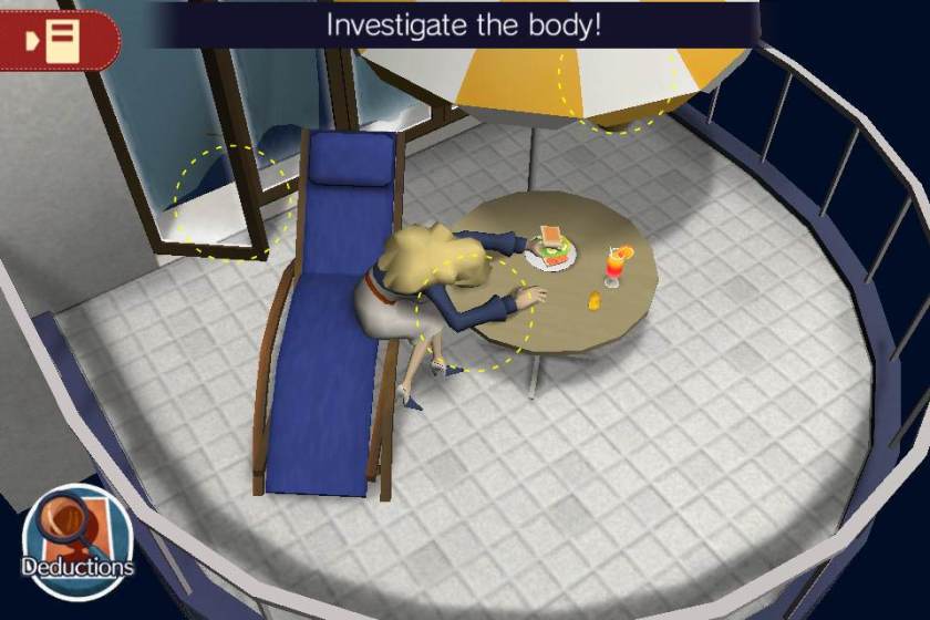 Only certain areas in a crime scene can be examined, as denoted by the white dotted circles. --Courtesy GamesPress