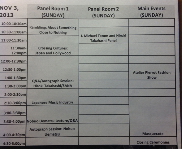 Oni-Con Sunday schedule